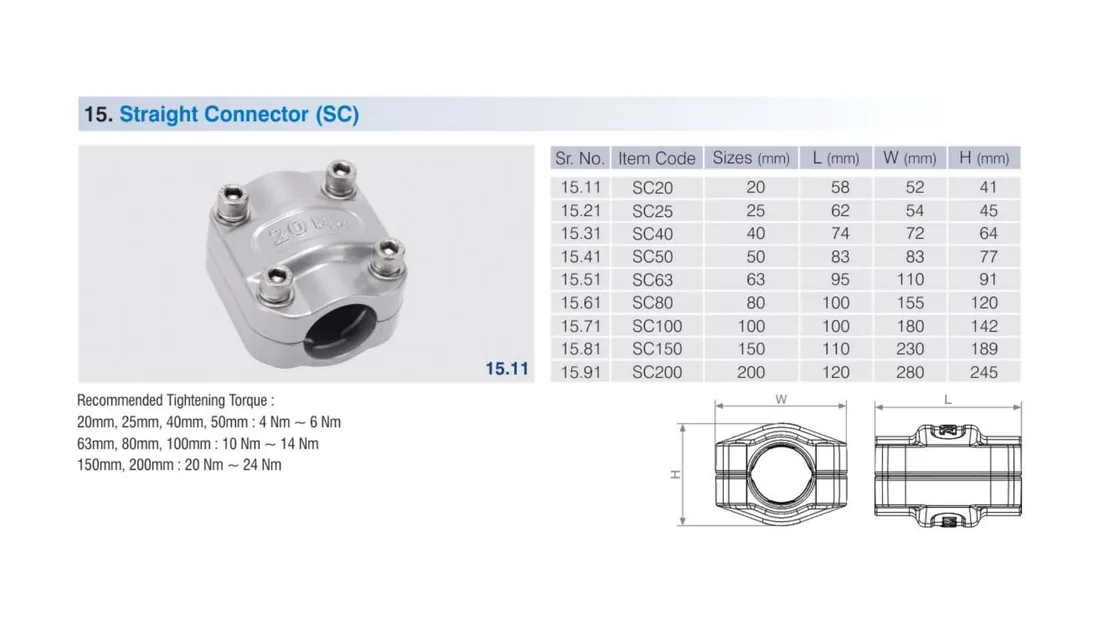 SecureAir straight connector SC photo and drawing