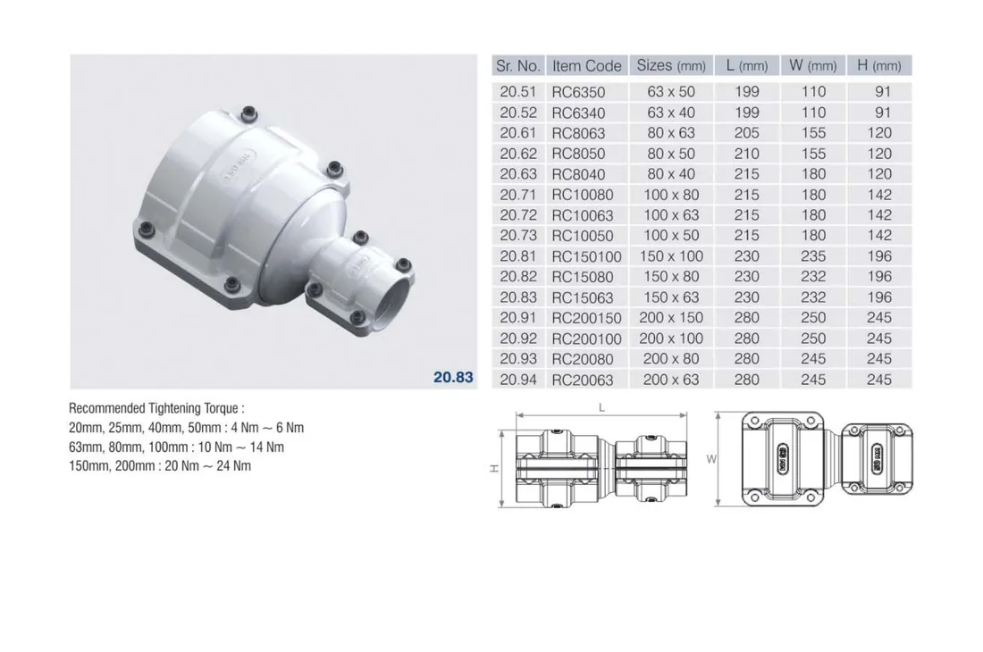 SecureAir reducer connector RC photo and drawing