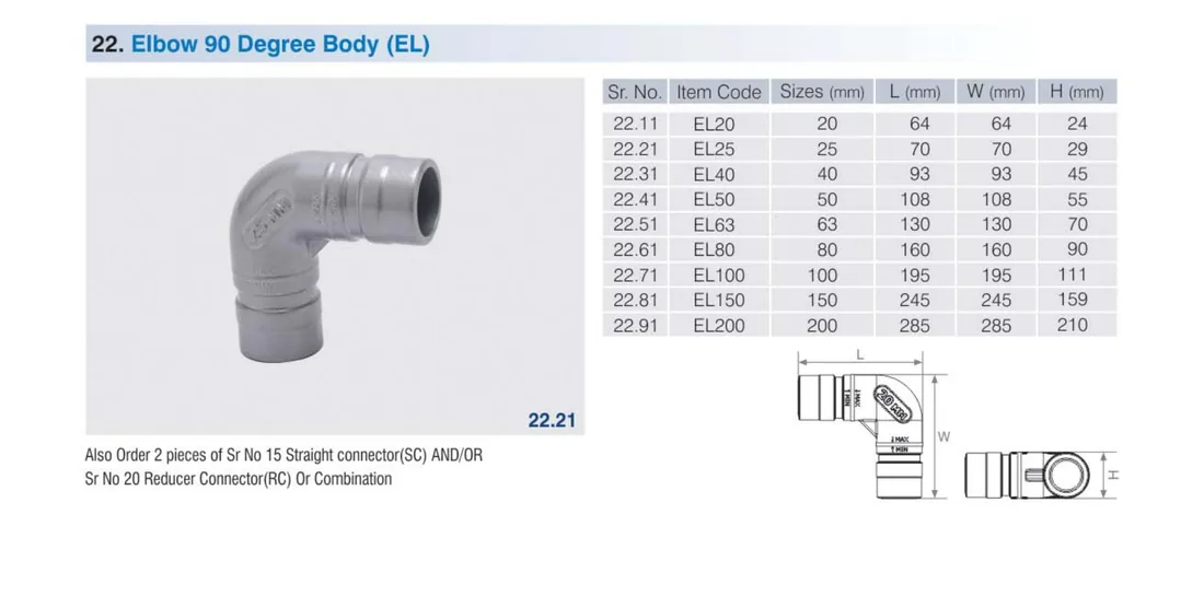 SecureAir 90 degree elbow body EL photo and drawing