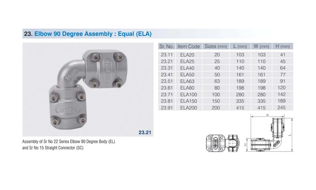SecureAir 90 degree elbow assembly ELA photo and drawing
