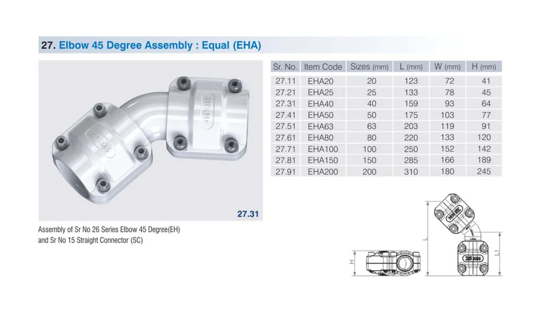 SecureAir 45 degree elbow assembly EHA photo and drawing
