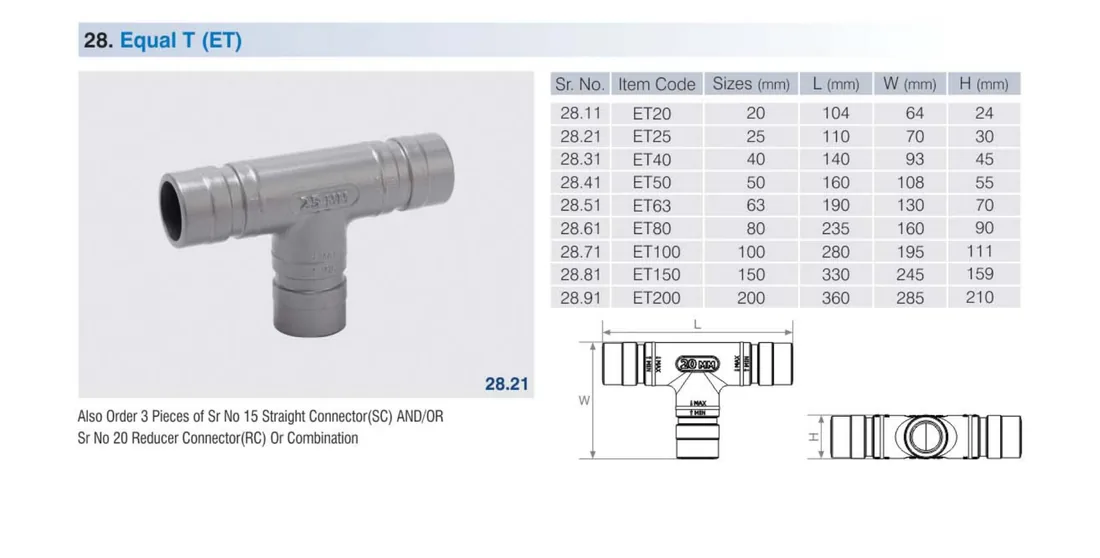 SecureAir equal tee body ET photo and drawing