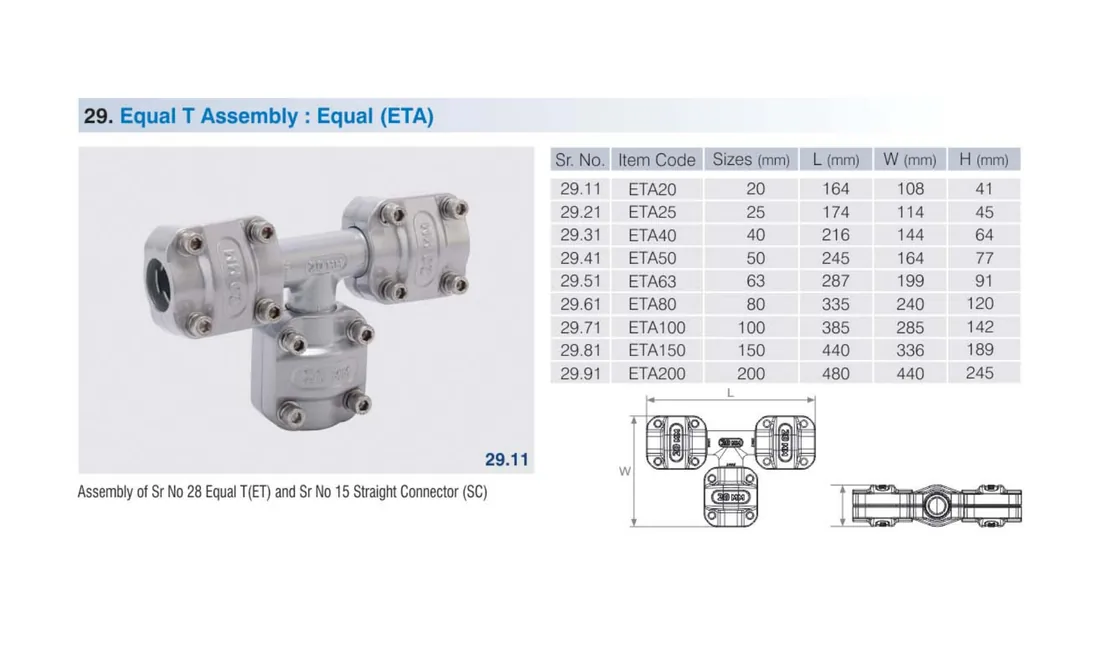 SecureAir equal tee assembly ETA photo and drawing